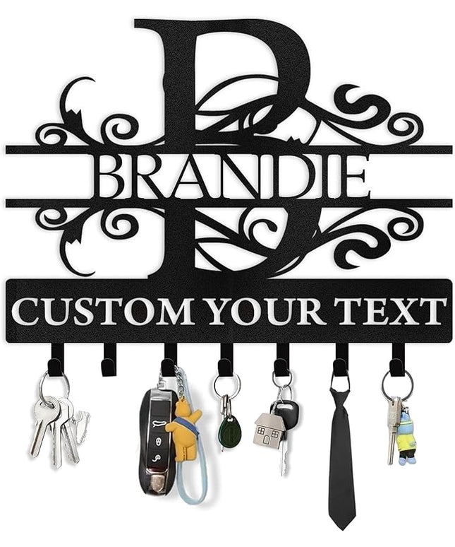 Custom Key Holder for Wall, Personalized Family Name Key Rack Wall Mount, Metal Monogram Key Hooks Organizer Rack, Last Name Key Holder, Key Hanger Wall Decor for Living Room, Front Door, Entryway