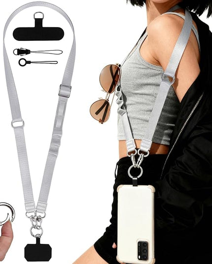 Phone Lanyard Crossbody Detchable Phone Strap 3 in 1 Adjustable Anti Theft Universal Cell Phone Lanyard for Men & Women, ID Holder, Phone Accessories Travel Essentials, Grey