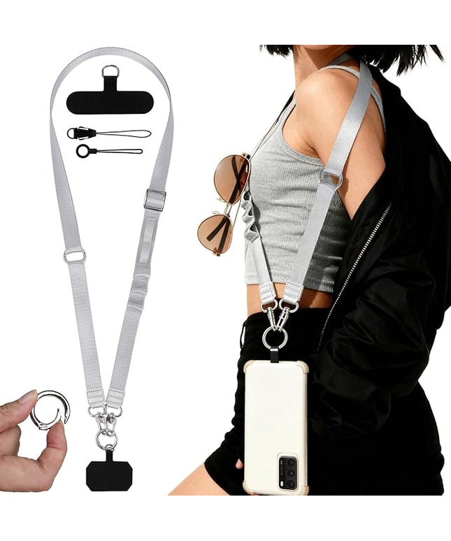 Phone Lanyard Crossbody Detchable Phone Strap 3 in 1 Adjustable Anti Theft Universal Cell Phone Lanyard for Men & Women, ID Holder, Phone Accessories Travel Essentials, Grey