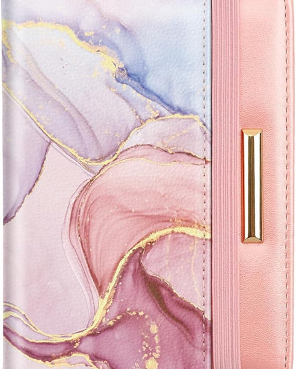 Passport Holder Cover Travel RFID Blocking Passport Cover Rose Gold Cute Flowers Passport Wallet with Elastic Band for Women