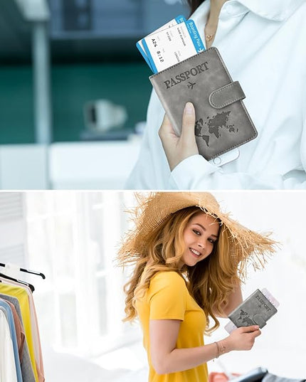 Eoehro Passport Holder for Travel Essentials, Passport Wallet Cover Case for Travel Must Haves Accessories,Passport Book Holders for Women and Men(gray)