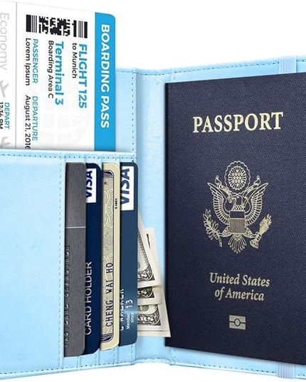 Passport Holder Cover Travel RFID Blocking Passport Cover Rose Gold Cute Flowers Passport Wallet with Elastic Band for Women