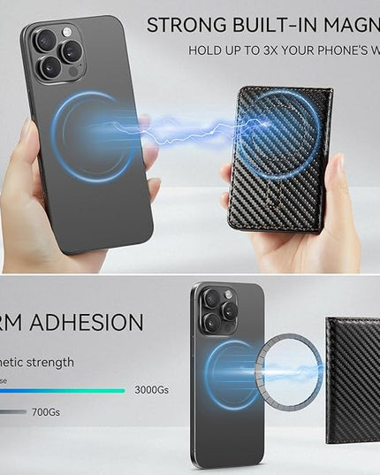 Defencase for Magsafe Wallet Magnetic Card Holder RFID Blocking, Minimalist Phone Wallet for MagSafe Phones and Cases for iPhone 17/16/ 15/14/ 13/12/ Pro/Max/Plus/Air, Carbon Fiber Black