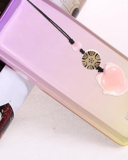 Fox Phone Charm Keychain Pendant for Women Small Pink Phone Chain with Natural Chalcedony Creative Bag and Key Decoration