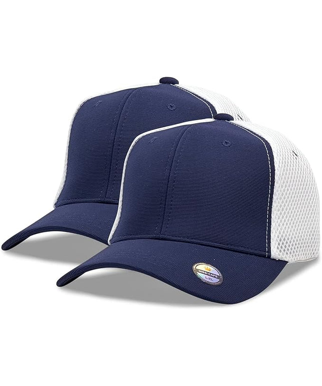 [2 Pack] Hybrid Stretch-Fitted Trucker Cap, Baseball Cap with Air Mesh