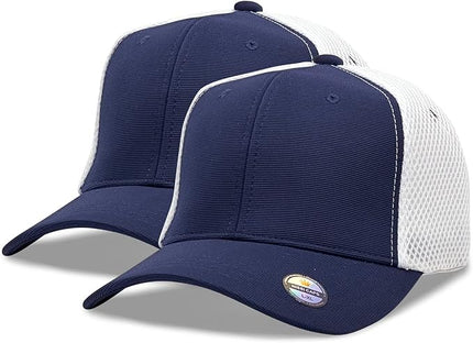 [2 Pack] Hybrid Stretch-Fitted Trucker Cap, Baseball Cap with Air Mesh
