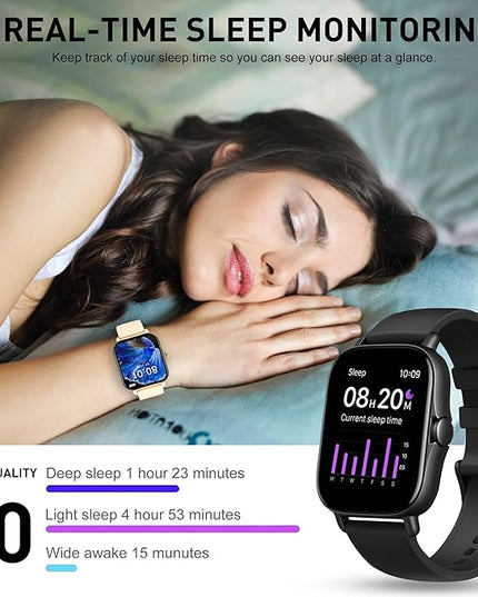 Smart Watch, 1.83" Upgraded Full Touchscreen Smart Watch for Android iPhones with Heart Rate Blood Pressure Monitor, Multiple Sports Fitness Tracker with Smart Watches for Women Men (Black)