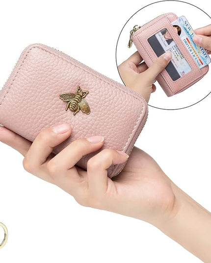 imeetu RFID Credit Card Holder, Small Leather Zipper Card Case Wallet for Women