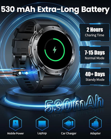 LIGE Military Smart Watch for Men iPhone Android 1.43" HD Amoled Rugged 120+ Sport Modes IP68 Waterproof Answer/Make Call Fitness Running Heart Rate Blood Pressure Health Mens Smartwatch EF6-A