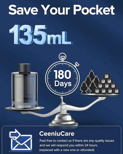 Ceeniu Car Air Freshener, CF3 Luxury Perfume Refill, 135ml Large Capacity for 6 months, Coconut, Natural French Fragrance with Plant Extracts, Diffuser Air Freshener, Premium Car Scent