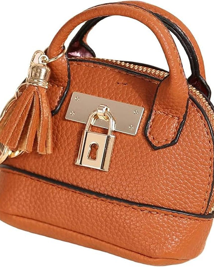 Plinvo Cute Genuine Leather Keychain Coin Purse for Women with Tassels Mini Change Pouch Brown (Brown)