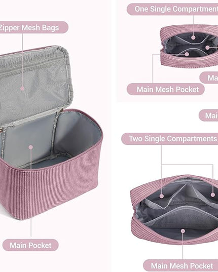 MAGEFY Small Makeup Bag for Purse Mini Cosmetics Bag Corduroy Cute Cosmetic Pouch for Women with Slip-in Pockets