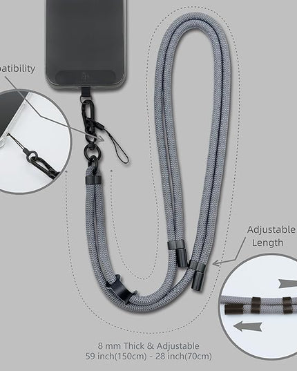 Adjustable Cell Phone Lanyard Crossbody Smartphone Strap Soft Rope Phone Lanyard for Around the Neck Holder (Grey)