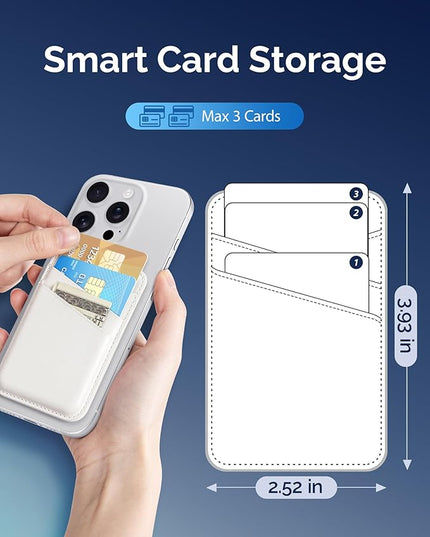 SS Magnetic Card Wallet Compatible with iPhone 16 15 14 13 12 Pro Max Plus Series - Strongest Magnetic Leather Card Holder Stick on for Apple Cell Phone, Mag Safe Wallet for Women Men (White)