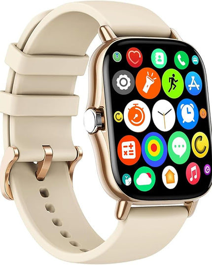 Smart Watch, 1.83" Upgraded Full Touchscreen Smart Watch for Android iPhones with Heart Rate Blood Pressure Monitor, Multiple Sports Fitness Tracker with Smart Watches for Women Men (Gold)