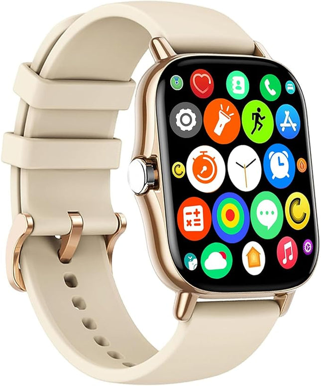 Smart Watch, 1.83" Upgraded Full Touchscreen Smart Watch for Android iPhones with Heart Rate Blood Pressure Monitor, Multiple Sports Fitness Tracker with Smart Watches for Women Men (Gold)