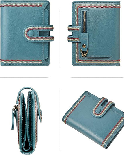 TFKGS Small Wallet for Women Vegan Leather RFID Blocking Bifold Compact Credit Card Holder with Zipper Coin Pocket Blue