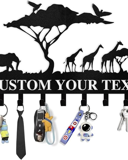 Dyoart Personalized Key Holder for Wall | Custom Name Metal Cabin Key Hooks | Coat Hook Key Rack Wall Mount | Metal Wall Key Holder | Animal Theme African Art Decor for Living Room Hallway Office