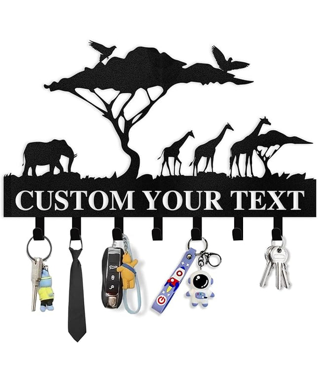 Dyoart Personalized Key Holder for Wall | Custom Name Metal Cabin Key Hooks | Coat Hook Key Rack Wall Mount | Metal Wall Key Holder | Animal Theme African Art Decor for Living Room Hallway Office