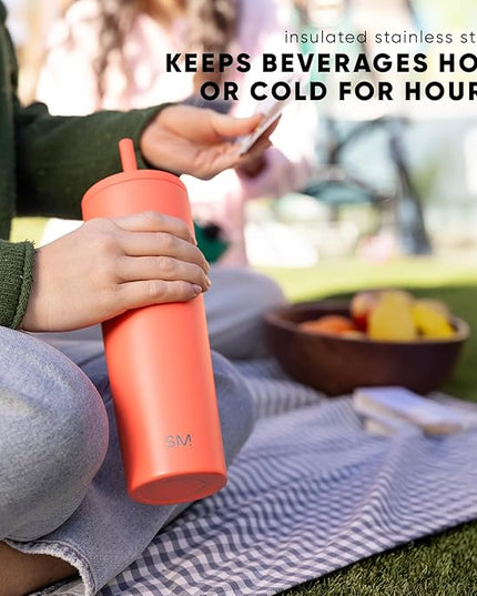 Simple Modern Insulated Tumbler with Lid and Straw | Iced Coffee Cup Reusable Stainless Steel Water Bottle Travel Mug | Gifts for Women Men Her Him | Classic Collection | 20oz | Raspberry Vibes