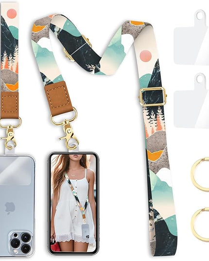 Cell Phone Lanyard Crossbody with Wrist Strap, Sunrise Mountain Phone Lanyards for around the Neck Wristlet Adjustable Strap Sunset for Keys Accessories