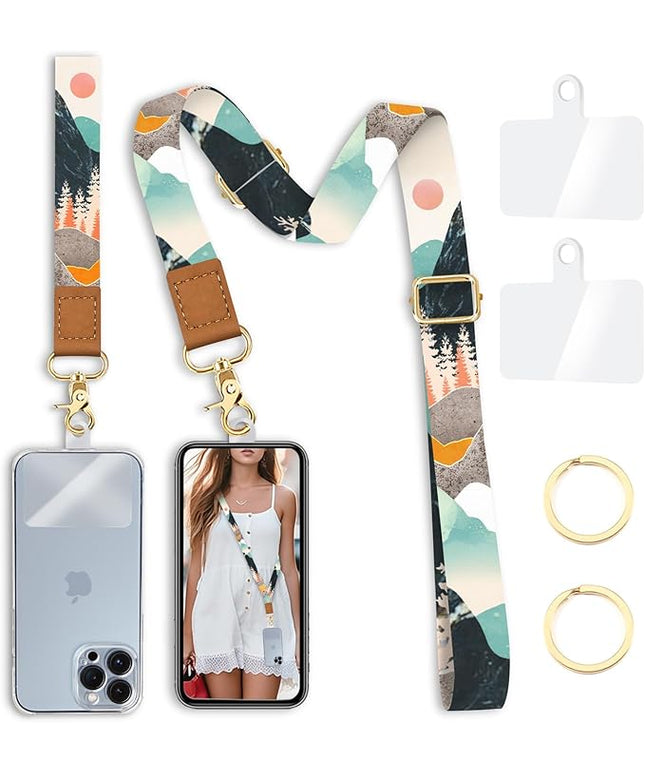 Cell Phone Lanyard Crossbody with Wrist Strap, Sunrise Mountain Phone Lanyards for around the Neck Wristlet Adjustable Strap Sunset for Keys Accessories