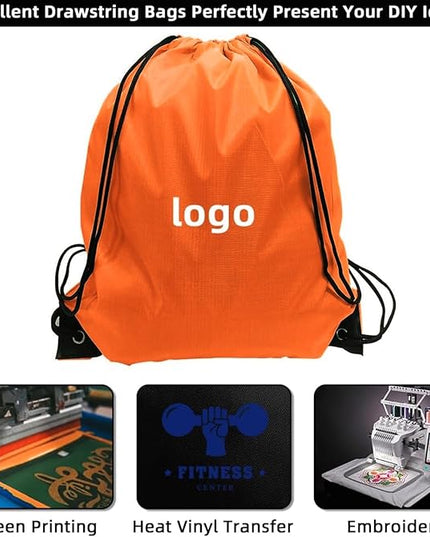 GoodtoU Drawstring Bags, Drawstring Backpacks Bulk Nylon Backpack Draw String Back Bag Cinch Sack Drawstring Gym Bag String Backpack for Sport, Traveling, Team (40Pcs, Orange)