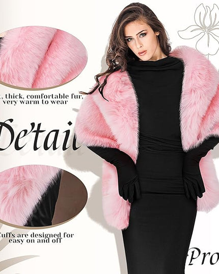 Zhanmai 2 Pcs Winter Long Shawl Cloak Stretchy Glove Opera Bridal Dance Gloves for Women Dress Party Coat