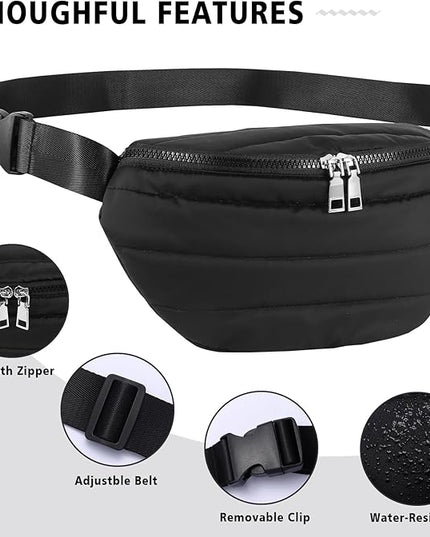 Fanny Packs for Women Fashion Waist Packs Quilted Puffer Belt Bag Puffy Crossbody Bags Sling Purse for Women Travel Running