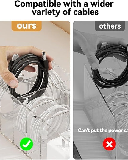 Charger Cable Cord Storage Organizer Easy Storage Without Ties Charger Cable Organizer Cable Management Boxes - 1 Pack（Transparent）