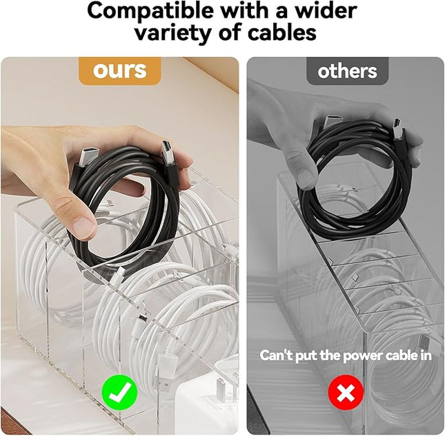 Charger Cable Cord Storage Organizer Easy Storage Without Ties Charger Cable Organizer Cable Management Boxes - 1 Pack（Transparent）