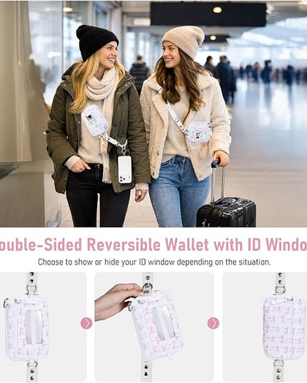 Clip and Go Strap for Phone with Wallet Crossbody Phone Lanyard and Detachable Checkered Bag with ID Window and RFID Pouch for Daily Travel. Bow