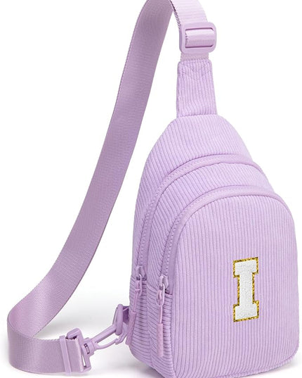 Viverte Small Corduroy Sling Bag Initial Crossbody Bag Fanny Pack for Girls Personalized Birthday Gifts for Teen Girls Gifts