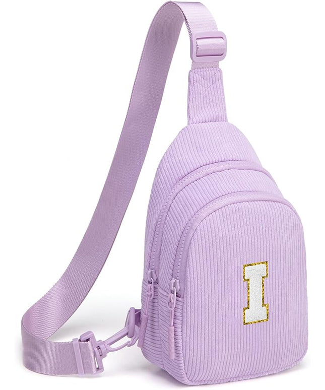 Viverte Small Corduroy Sling Bag Initial Crossbody Bag Fanny Pack for Girls Personalized Birthday Gifts for Teen Girls Gifts