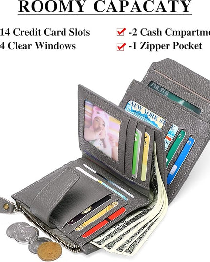 FALAN MULE Small Wallet for Women Leather Bifold Compact RFID Blocking Small Womens Wallet Purse