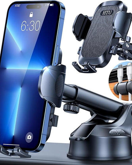 HTU 【98+LBS Strongest Suction & Military-Grade】 Ultimate Car Phone Mount【Patent & Safety Certs】 Cell Phone Holder Truck Stand for Dashboard Windshield Vent for iPhone 17 Pro Max 16 15 Samsung (Black)