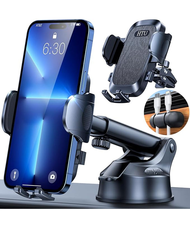 HTU 【98+LBS Strongest Suction & Military-Grade】 Ultimate Car Phone Mount【Patent & Safety Certs】 Cell Phone Holder Truck Stand for Dashboard Windshield Vent for iPhone 17 Pro Max 16 15 Samsung (Black)