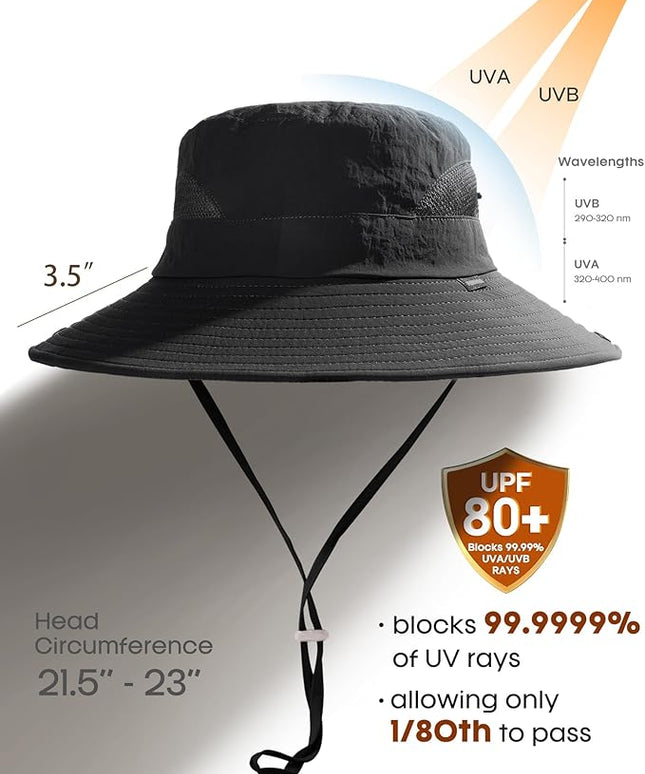 FURTALK Womens Sun Hat with Ponytail Hole Beach Hiking Summer Wide Brim UPF 80+ Outdoor Protection Foldable Bucket Hat
