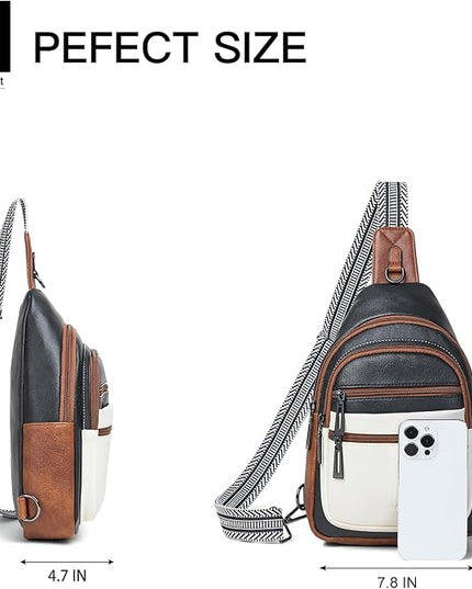 Sling Bag for Women Crossbody Bag Fanny Pack Cross Body Sling Purse Vegan Leather Trendy Travel Purse Black/White/Brown