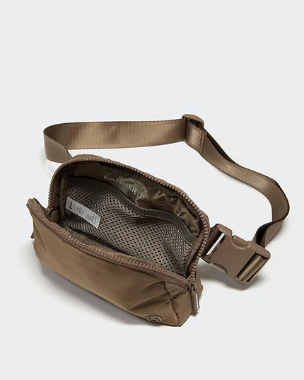Pander Two Way Zipper Fanny Pack Nylon Everywhere Belt Bag for Women, Water Repellent Waist Packs, Crossbody Bags with Adjustable Strap (Gray Brown)