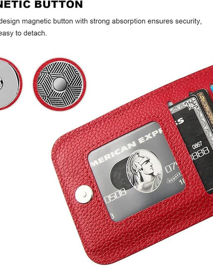 KIHUWEY Compatible with iPhone 13 Pro Max Case Wallet with Credit Card Holder, Premium Leather Magnetic Clasp Kickstand Heavy Duty Protective Cover for iPhone 13 Pro Max 6.7 Inch (Lichee Red)