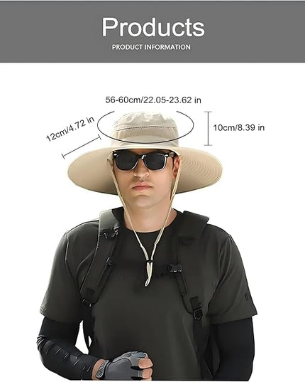 Solar Fan Hat Rechargeable 2Detachable Solar Fans,Water-Repellent Wide Brim Bucket Hat, Outdoor Camping Hiking Golf Sun Hat