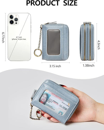 TFKGS Credit Card Holder for Women RFID Wallet Leather Womens Wallet with Zipper Blocking Keychain Card Accordion Wallets Gifts for Women Blue