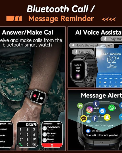 Smart Watch for Men Fitness Tracker: Military Waterproof Make Answer Call Digital Mens Watches Running Step Pedometer Smartwatch Android Phone iPhone Samsung Compatible Sleep SpO2 Heart Rate Monitor