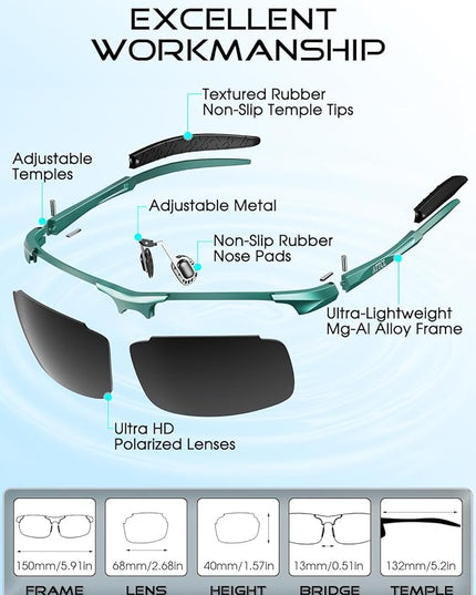 ATTCL Polarized Sunglasses Men Sports: UV Protection Anti Glare Wrap Around Lightweight Metal Driving Fishing Golf Running
