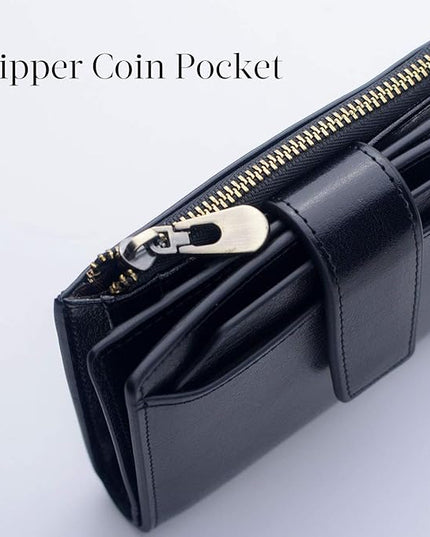 Bveyzi Women's Small Leather RFID Blocking Bifold Zipper Pocket Wallet Ladies Credit Card Slots Purse with id Window