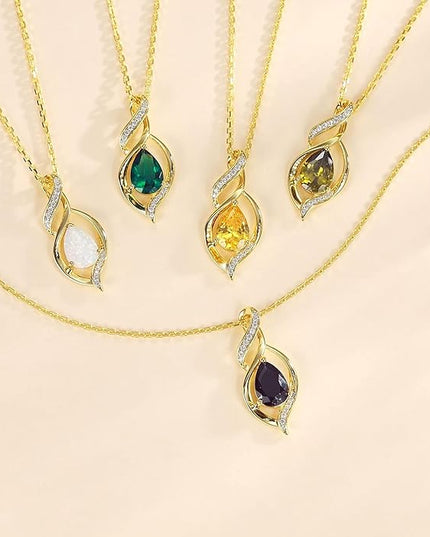 FANCIME Birthstone Necklace for Women Teardrop Necklace S925 Sterling Silver Infinity Love Birthday Gifts for Mom Women Girls, 16"+2" Inches