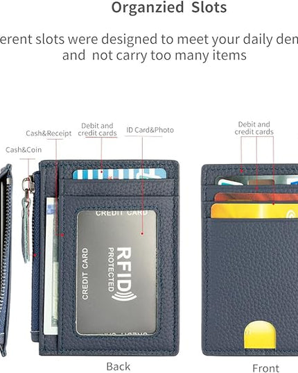 ilovever Slim Wallet for Women Small Leather RFID Blocking Credit Card Holder Minimalist Wallet with Coin Purses & Pouches,S Deep Blue