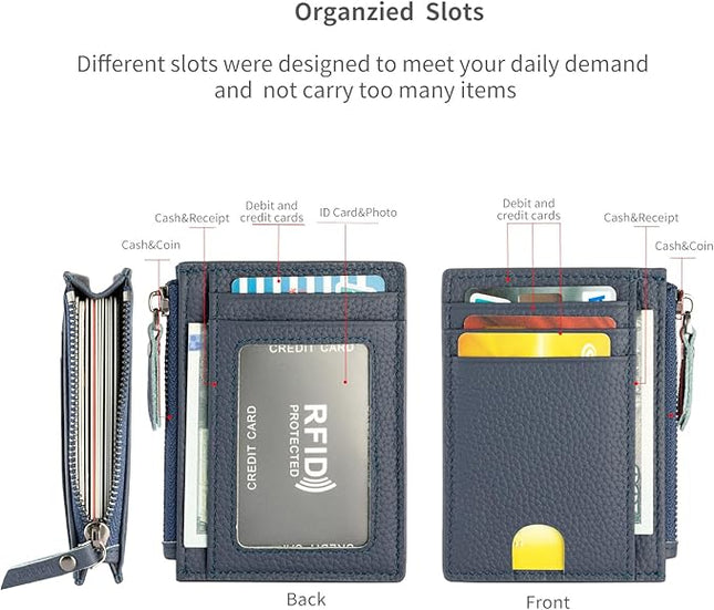 ilovever Slim Wallet for Women Small Leather RFID Blocking Credit Card Holder Minimalist Wallet with Coin Purses & Pouches,S Deep Blue
