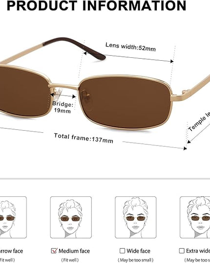 SOJOS Small Trendy Rectangle Sunglasses Womens Mens, Retro 80s 90s Y2k Chic Narrow Thin Skinny Sunnies SJ1187